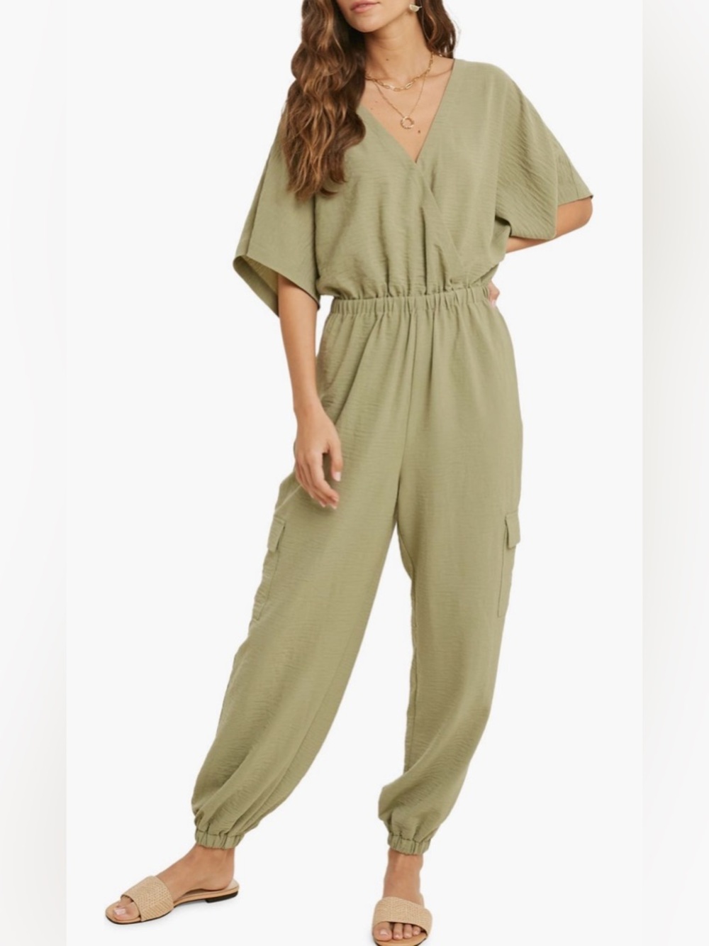 Wishlist Olive Green V-Neck Utility Romper